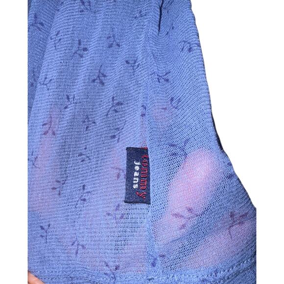 Vintage Y2K Tommy Jean Sheer Embroidered Baby Tee Top Small Floral Cottage Fairy - Picture 3 of 7